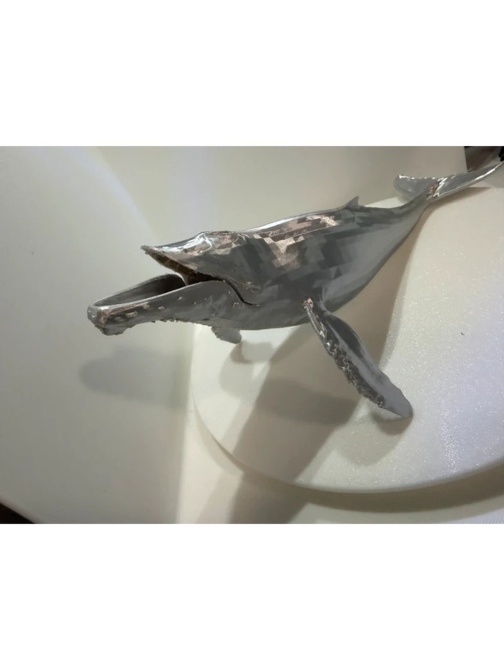 Silver Humpback Whale 3D Printed Figurine – Ocean Marine Decor – Approx. 8"